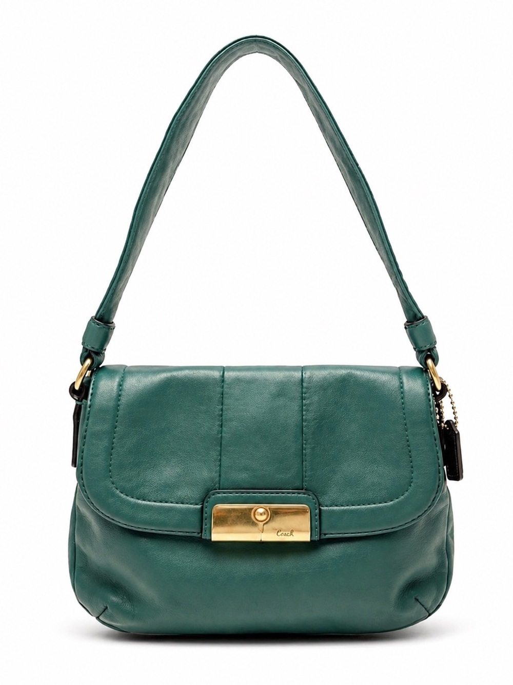 Coach Green Leather Flap Shoulder Bag Small Gold Hardware Crossbody Purse